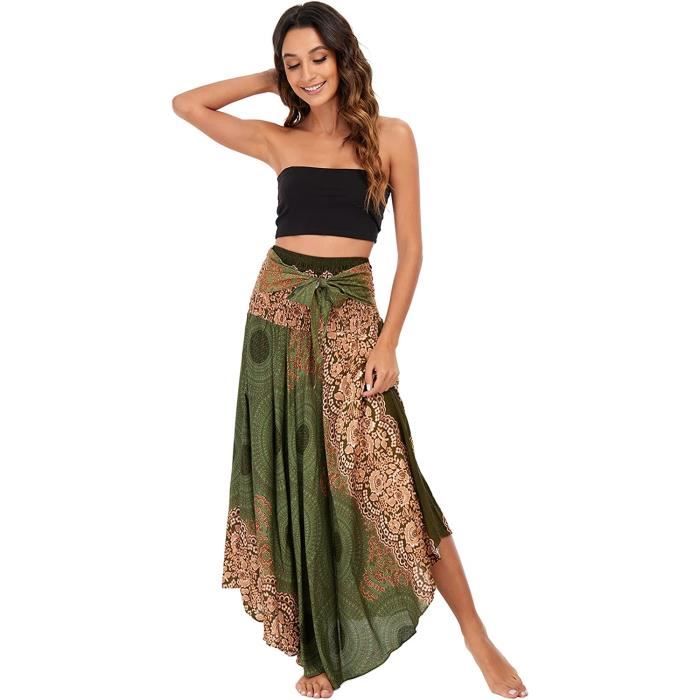 Jupe Longue Femme Boheme AMOUNE Taille Haute Te Asymetrique Vacances Plage Vert Cdiscount Pret a Porter