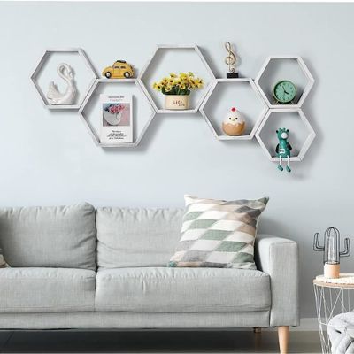 Lot De 3 étagères Murales Hexagonales, Blanches, Design Moderne, Capacité 5 Kg Chacune - Déco Salon Et Rangement
