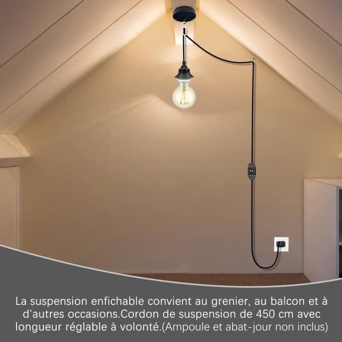 2 Pièces Fil Suspension Luminaire Cable Suspension Luminaire Douilles De  Lampe E27 Avec Cable De 90 Cm Et Bague De Fixation D[J2856]