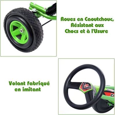 GOPLUS - Go-Kart à Pédales Enfant 3-6 Ans - Siège Réglable, Frein à Main, Pneus - 86x50x55 Cm - Vert