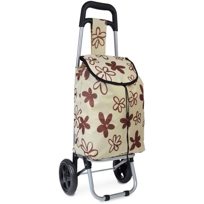 KINSTON Chariot de Course Motif Fleurs Beige/Marron