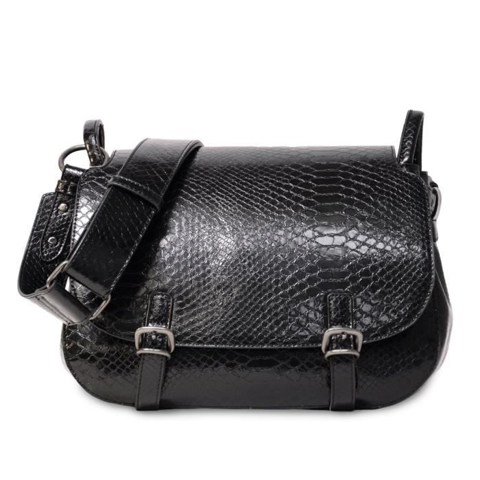 KINSTON Sac besace Alba - Façon Serpent - Noir