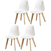 SACHA Lot de 4 chaises de salle à manger blanc - Pieds en bois hévéa massif - Scandinave - L 48 x P 55 cm