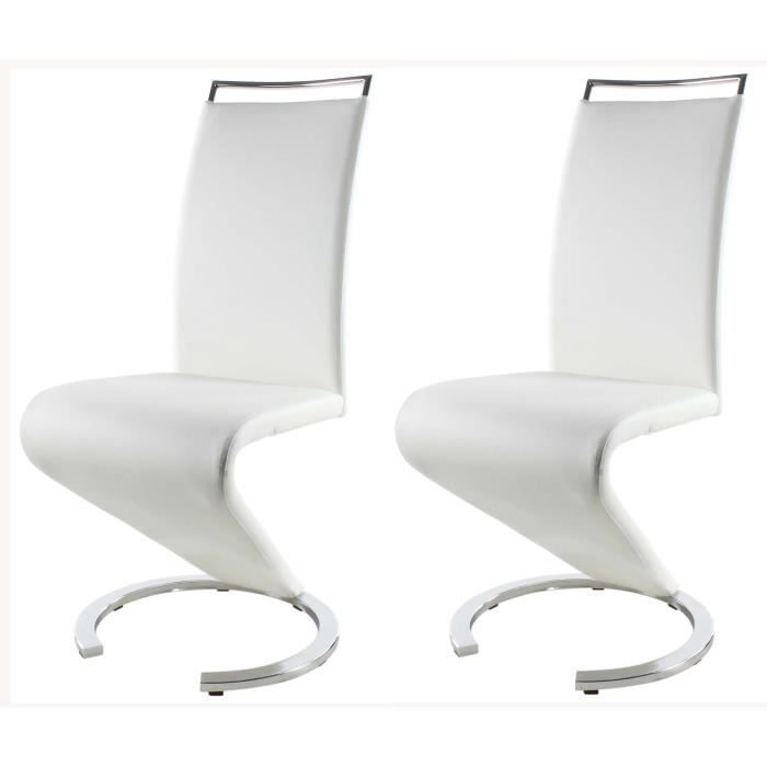 SIDNEY Lot de 2 chaises de salle à manger en méral - Revêtement en simili blanc - Contemporain - L 49,5 x P 61 cm