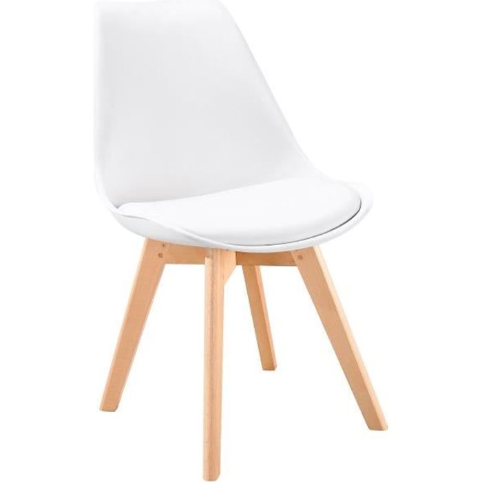 BJORN Chaise de salle à manger - Simili blanc - Scandinave - L 48,3 x P 61 cm