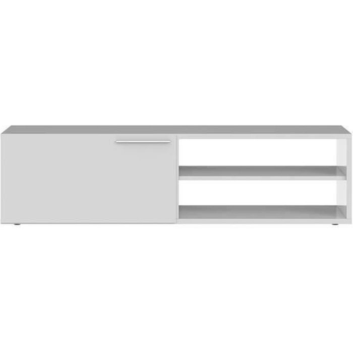 KIKUA Meuble TV contemporain blanc brillant - L 130 cm