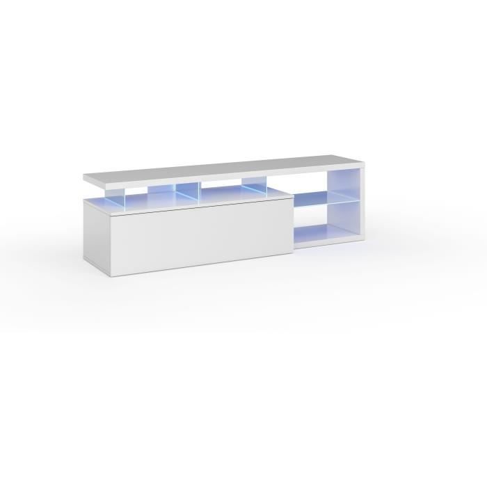LEDD Meuble TV avec LED contemporain blanc et tablettes en verre - L 150 cm