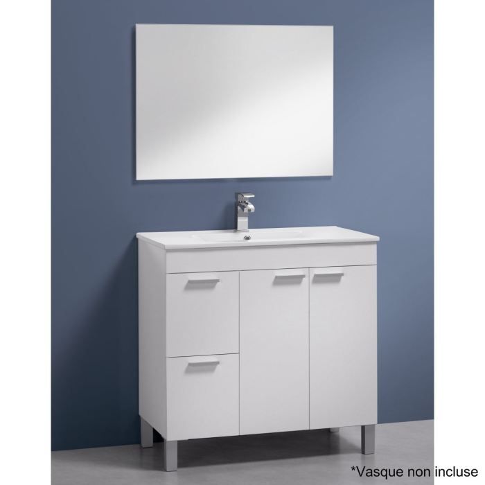 AKTIVA Meuble sous-vasque blanc brillant et miroir