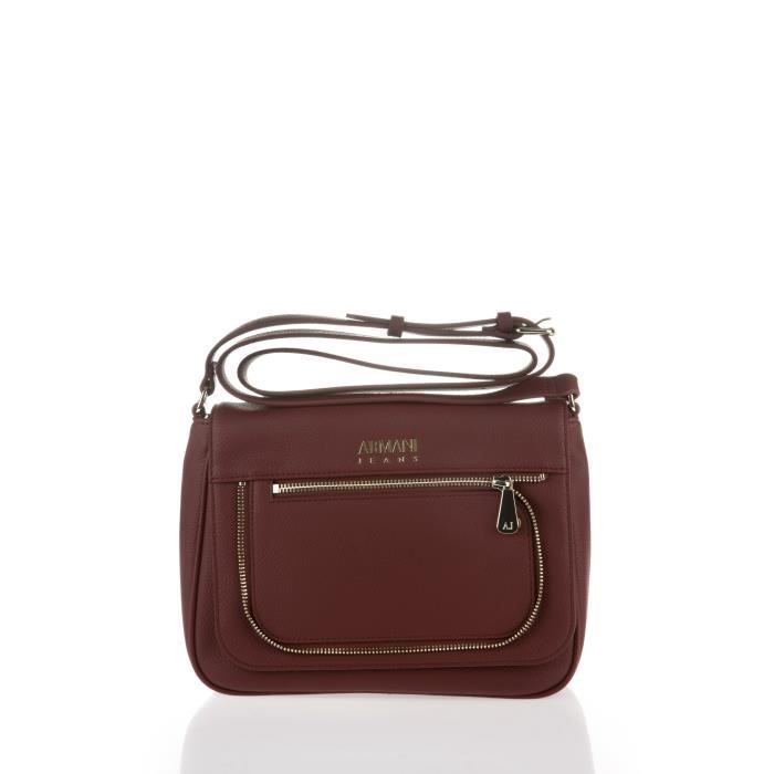 ARMANI JEANS - Sac Bandoulière à Rabat Bordeaux en Similicuir Grainé - Femme