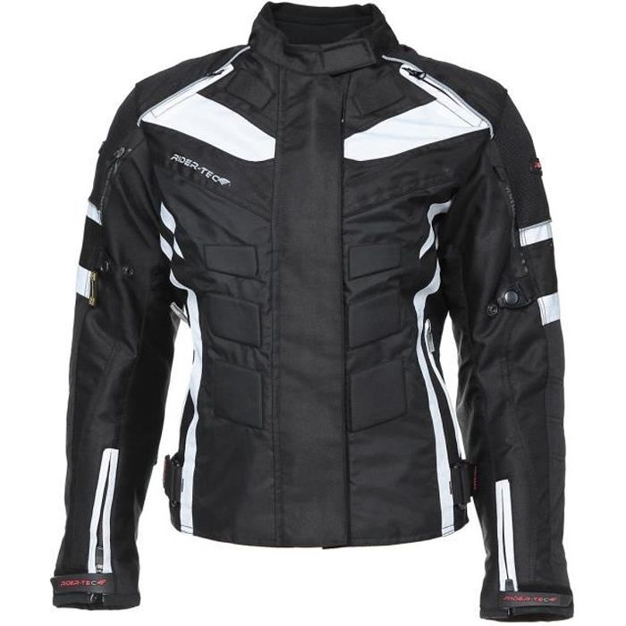 RIDER-TEC Blouson moto femme, homologué CE, Noir & Blanc