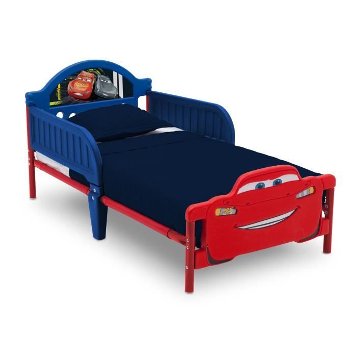 CARS - Lit Enfant Cars 3D en métal - Bleu et Rouge - 70 x 140 cm