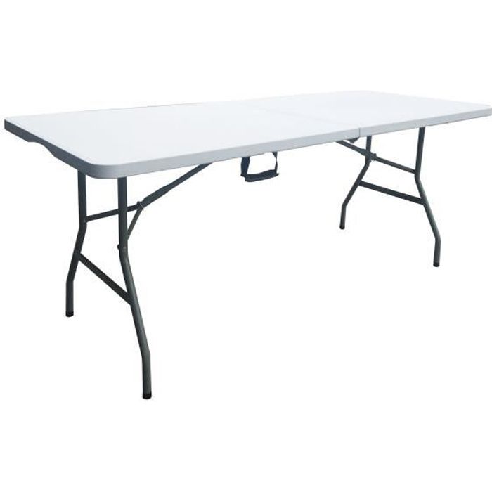 Table de réception traiteur pliante - 8 personnes - 180x74 xH.73.5 cm - Structure en acier et Plateau en Polyéthylène PEHD - Bla