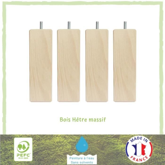 Jeu de pieds carrés en bois - L 5,4 x l 5,4 x H 15 cm - Lot de 4