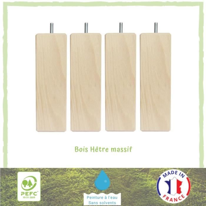 Jeu de pieds carrés en bois - L 6 x l 6 x H 17 cm - Lot de 4