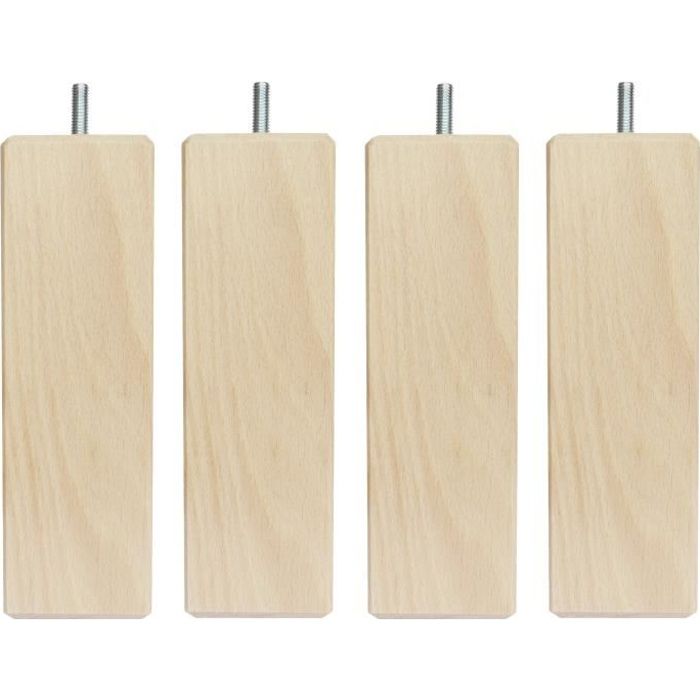 Jeu de pieds carrés en bois - L 6 x l 6 x H 24,5 cm - Lot de 4
