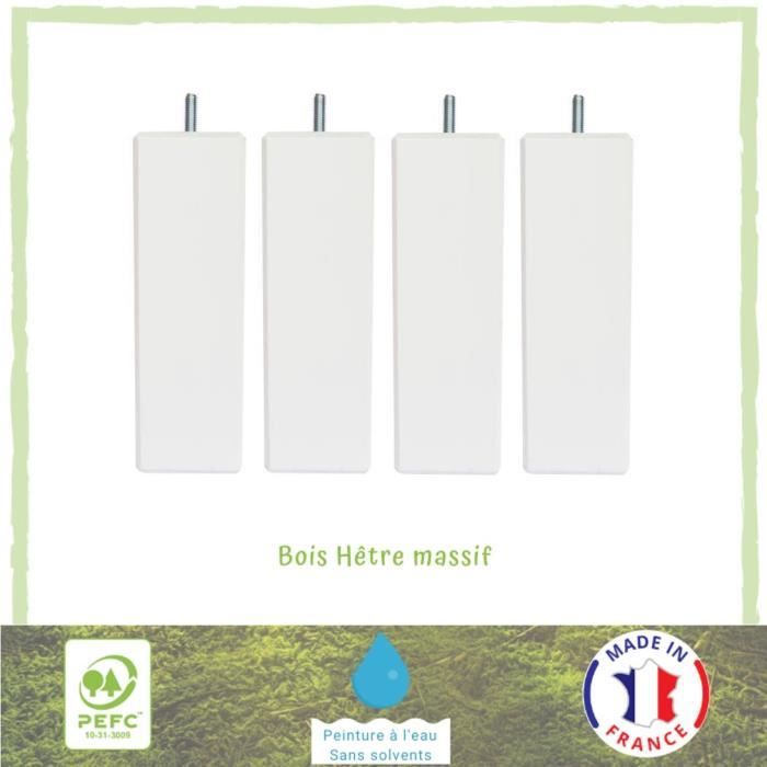 Jeu de pieds carrés L 5,4 cm x l 5,4 cm H 14,5 cm - Blanc - Lot de 4