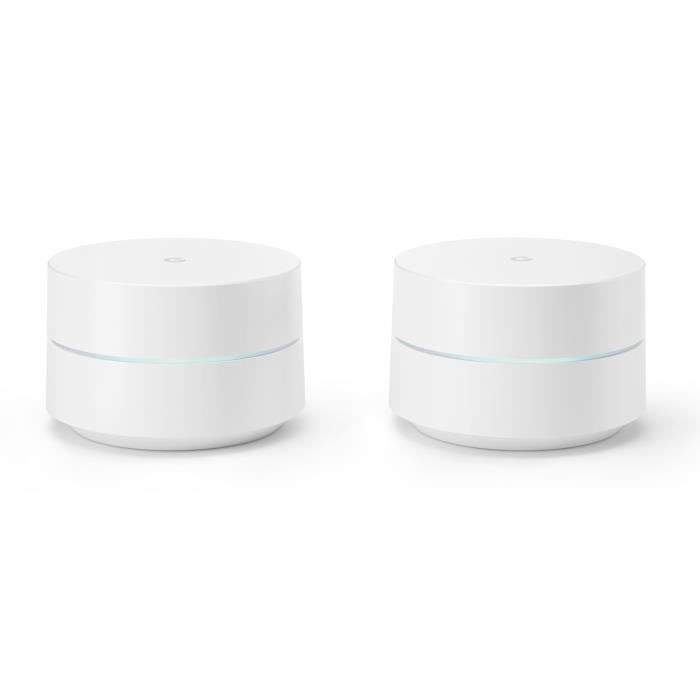 GOOGLE WiFi Pack de 2- RAM 512Mo - Wi-Fi Wave 2 AC1200 2x2, réseau maillé extensible -Bluetooth - 2 x Gigabit Ethernet - WAN/LAN