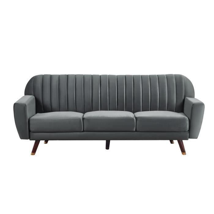 ERNEST Canapé droit convertible 3 places - Velours gris foncé - Classique - L 212 x P 93 cm