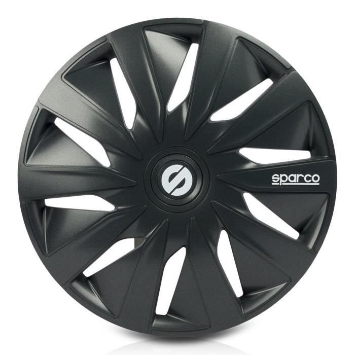 SPARCO LAZIO 16- Jeu de 4 enjoliveurs - ABS haute résistance - Anneau métallique de rétention - Excellente tenue - Gris