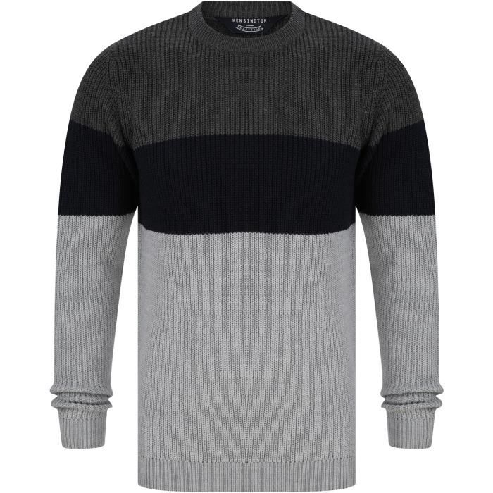 KENSINGTON EASTSIDE Pull Col Rond Tricolore Gris Foncé/Gris Clair Homme