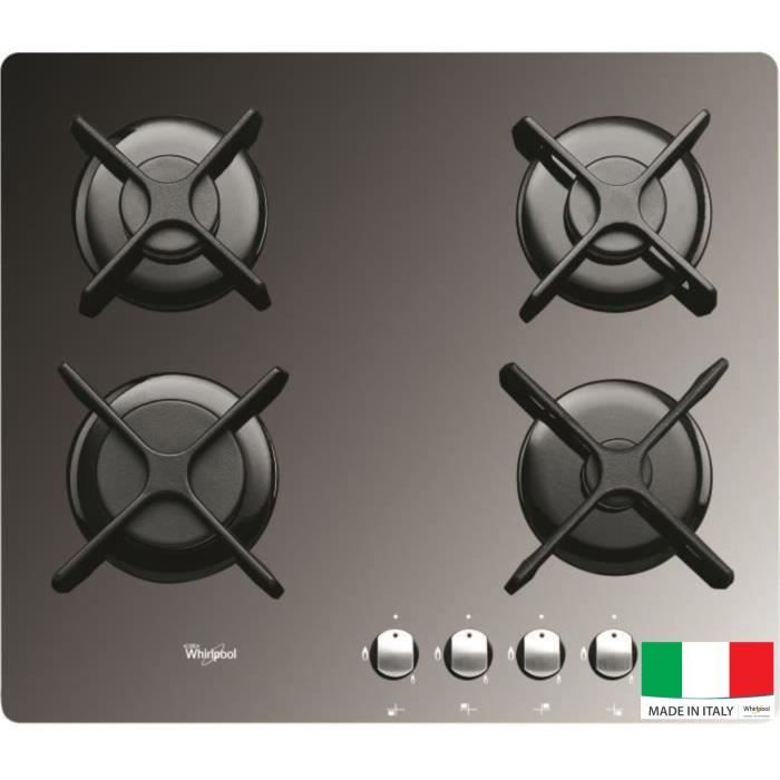 WHIRLPOOL AKT2000MR Plaque de cuisson gaz - 4 foyers - 7800W - L59 x P51cm - Revêtement verre trempé - Miroir