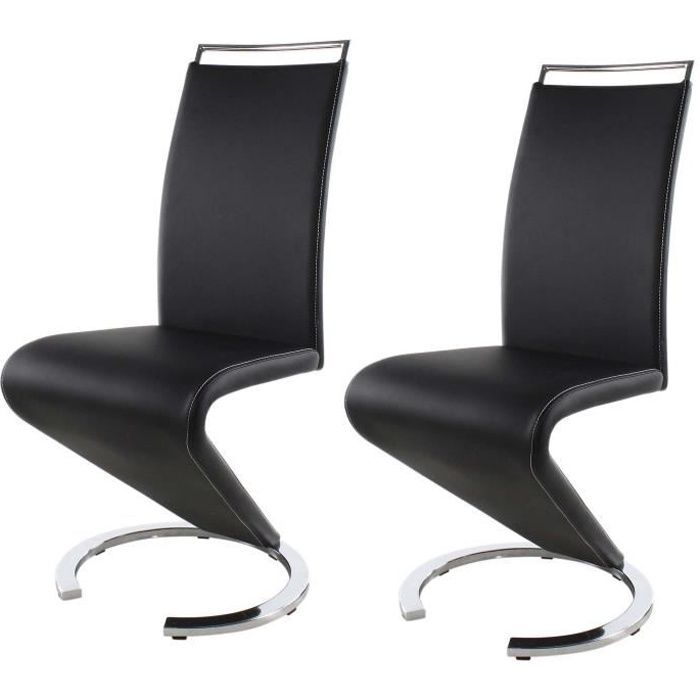 SIDNEY Lot de 2 chaises de salle à manger en métal - Simili noir - Contemporain - L 49,5 x P 61 cm