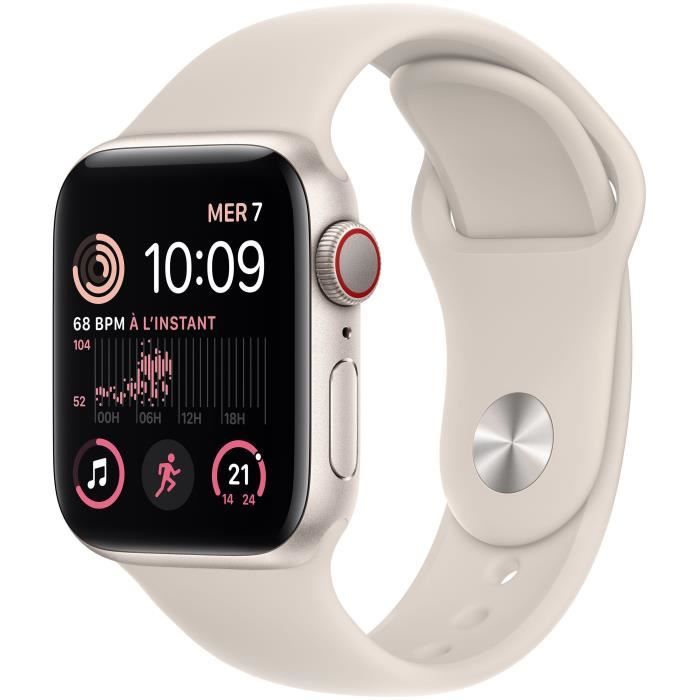 Apple Watch SE GPS (2e génération) + Cellular - 40mm - Boîtier Starlight Aluminium - Bracelet Starlight Sport Band Regular