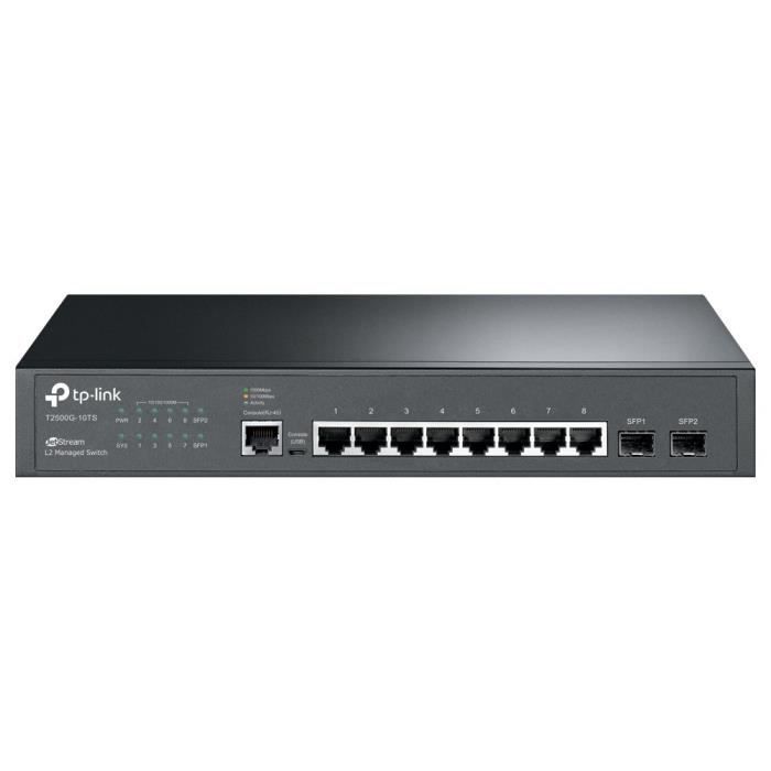 TP-LINK Switch administrable de niveau 2 T2500G-10TS 8 ports Gigabit 2 ports SFP