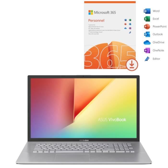 PC Portable ASUS Vivobook S712EA-BX510W - 17- HD+ - Core i3-1115G4 - RAM 8Go - Disque Dur 1To + SSD 128Go - Windows 11 + Office
