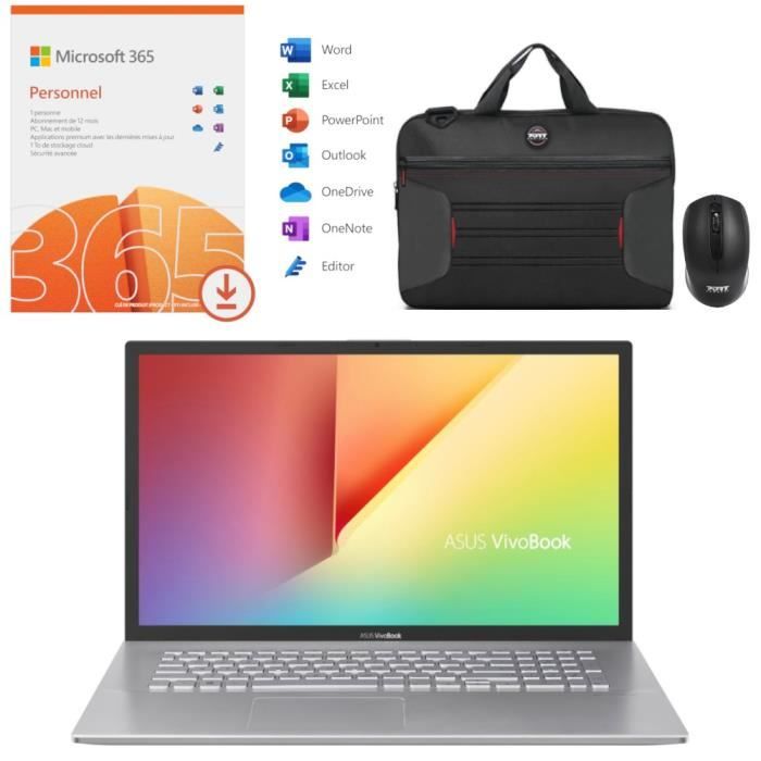 PC Portable ASUS Vivobook S712EA-BX510W - 17- HD+ - Core i3-1115G4 - RAM 8Go - Disque Dur 1To + SSD 128Go - Windows11 + Sac + Office