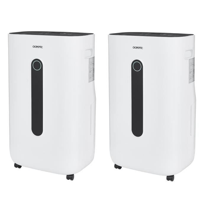 OCEANIC Pack de 2 Déshumidificateurs d'air électrique - Extraction 20 litres/jour - Séchage du linge - Affichage LED