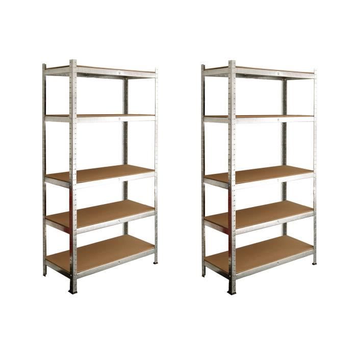 SODIAC Lot de 2 Étagères de rangement charge lourde 5 tablettes - 150 Kg par plateau - 180 x 90 x 40 cm