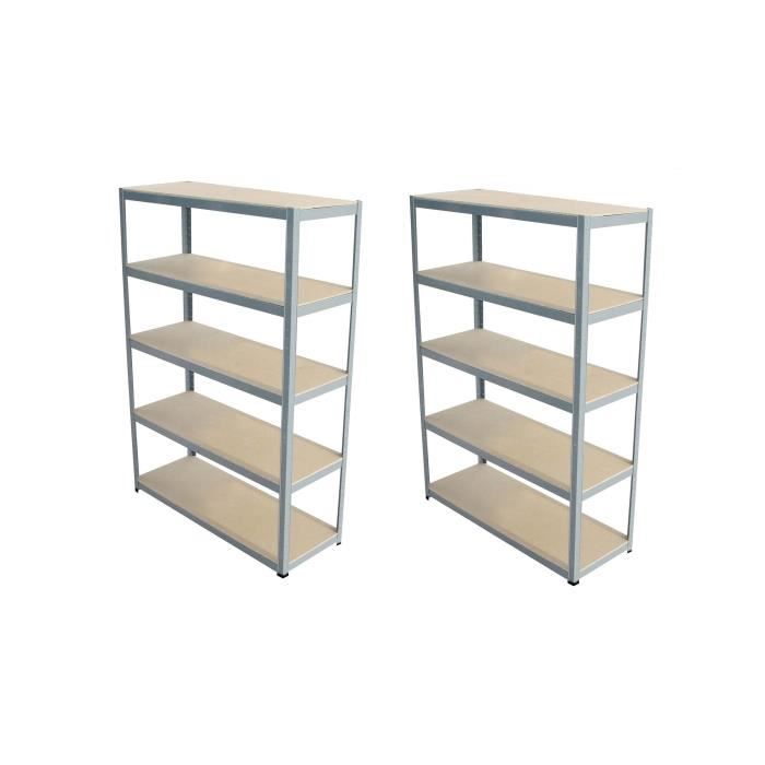 SODIAC Lot de 2 Étagères de rayonnage charge lourde 5 tablettes - 175 Kg par plateau - 180 x 120 x 45 cm