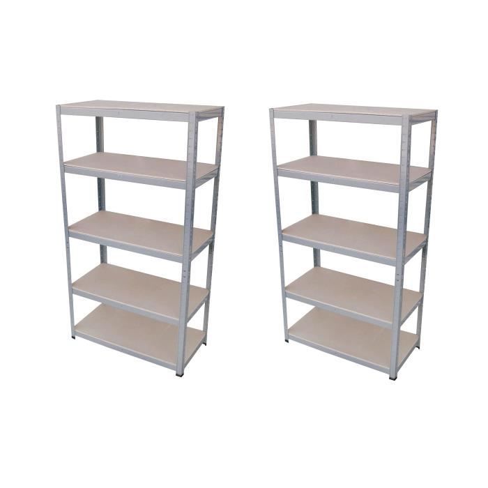 SODIAC Lot de 2 Étagères de rayonnage charge lourde 5 tablettes - 175 Kg par plateau - 180 x 90 x 45 cm