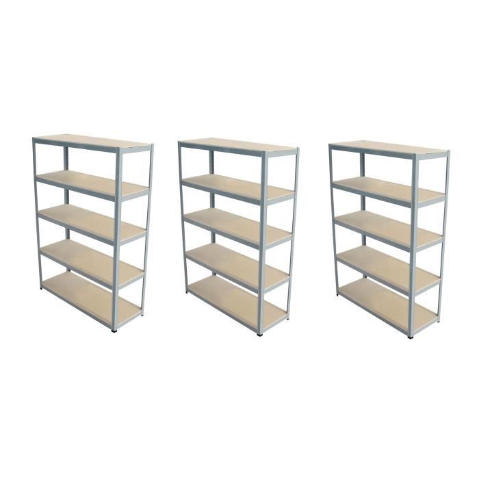 SODIAC Lot de 3 Étagères de rayonnage charge lourde 5 tablettes - 175 Kg par plateau - 180 x 120 x 45 cm