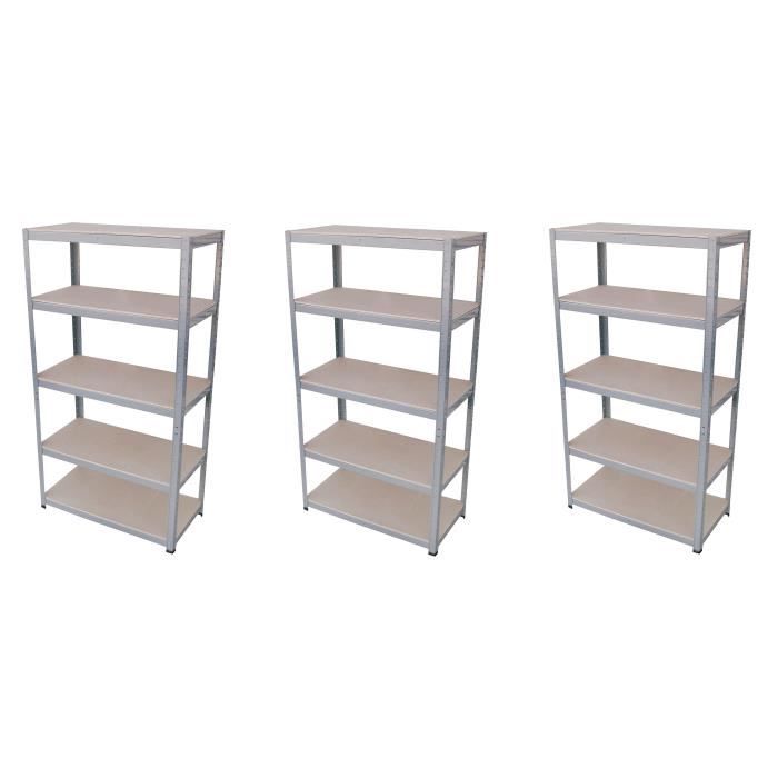 SODIAC Lot de 3 Étagères de rayonnage charge lourde 5 tablettes - 175 Kg par plateau - 180 x 90 x 45 cm