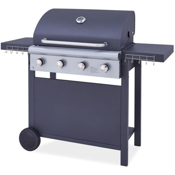barbecue a gaz 4 feux acier emaillee noir cdiscount jardin
