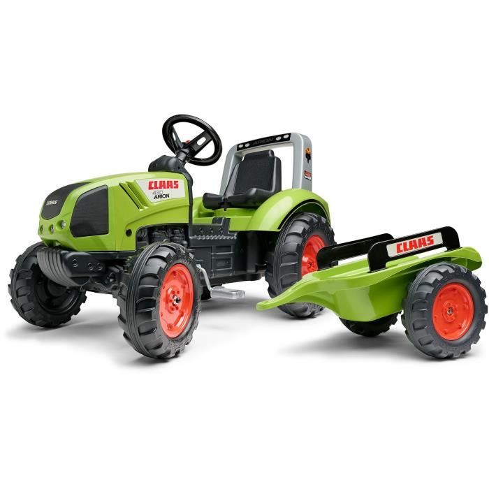 Tracteur à pédales Claas - FALK - Volant directionnel et Remorque - 100% Fabriqué en France - 60% de plastique recyclé - Dès 3 ans.