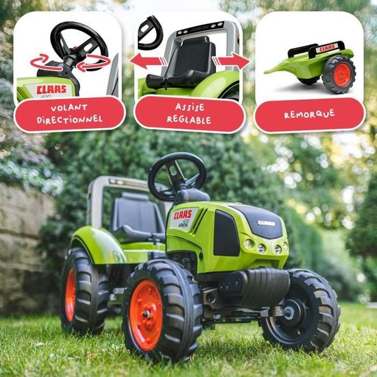 FALK - Tracteur à pédales Claas avec remorque - Dès 2 ans - Fabriqué en