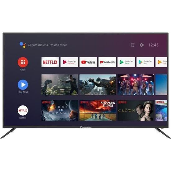 CONTINENTAL EDISON Smart Android TV 65'' (163,8 cm) UHD 4K - HDR - Wifi - Bluetooth - Google Assistant - Télécommande Vocale