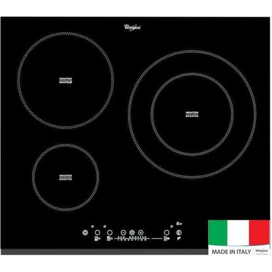WHIRLPOOL ACM860BF Plaque de cuisson induction - 3 zones - 7000 W - L58 x P51 cm - Revêtement verre - Noir