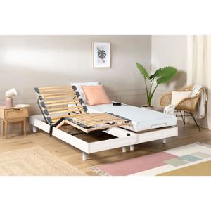 ENSEMBLE LITERIE Ensemble relaxation TALCA matelas + sommiers électriques décor blanc satiné 2x80x200 - Mousse - 14 cm - Ferme