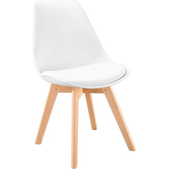BJORN Chaise de salle à manger - Simili blanc - Scandinave - L 48,3 x P 61 cm