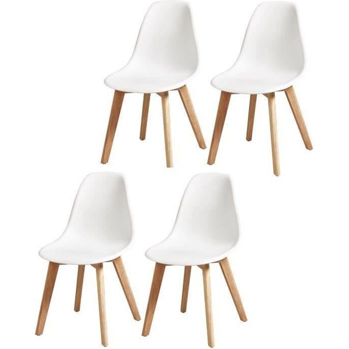 Chaises scandinaves blanches - Lot de 4 - Style contemporain et design -  Pieds en hêtre massif - Cdiscount Maison