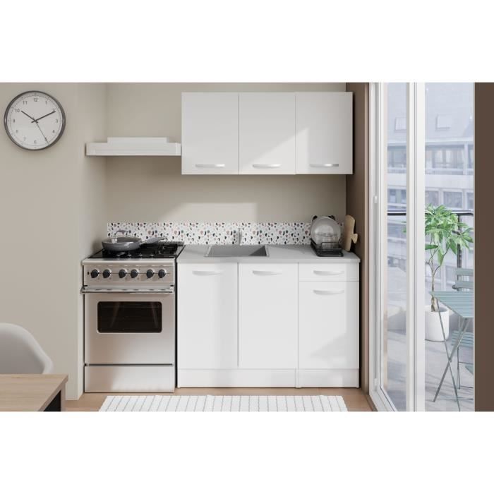 Cuisine complète OSLO - L 180cm - Blanc Mat - Plan de travail inclus