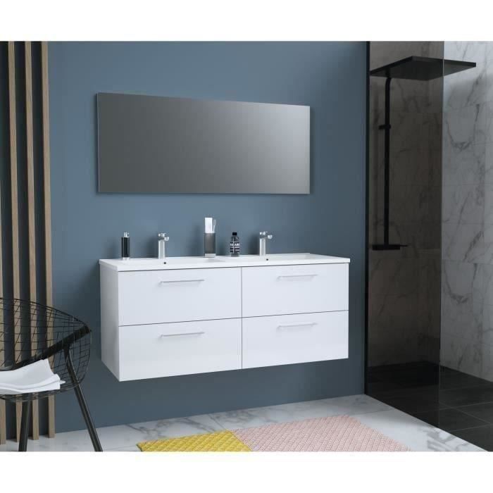 Glossy Meuble De Salle De Bain Double Vasque L 120cm Blanc Laque Brillant Cdiscount Maison