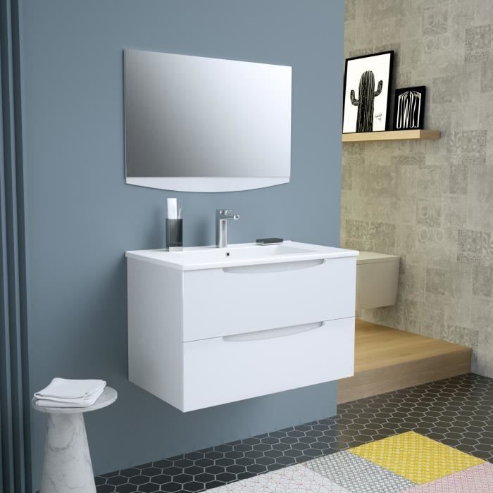 Smile Salle De Bain Simple Vasque Avec Miroir L 80 Cm 2 Tiroirs A Fermeture Ralenties Blanc Laque Cdiscount Maison