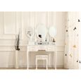 ELLA Coiffeuse en bois paulownia blanc + 1 tabouret - Style classique - L 90 cm-1