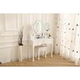 ELLA Coiffeuse en bois paulownia blanc + 1 tabouret - Style classique - L 90 cm-2