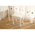 ELLA Coiffeuse en bois paulownia blanc + 1 tabouret - Style classique - L 90 cm-4